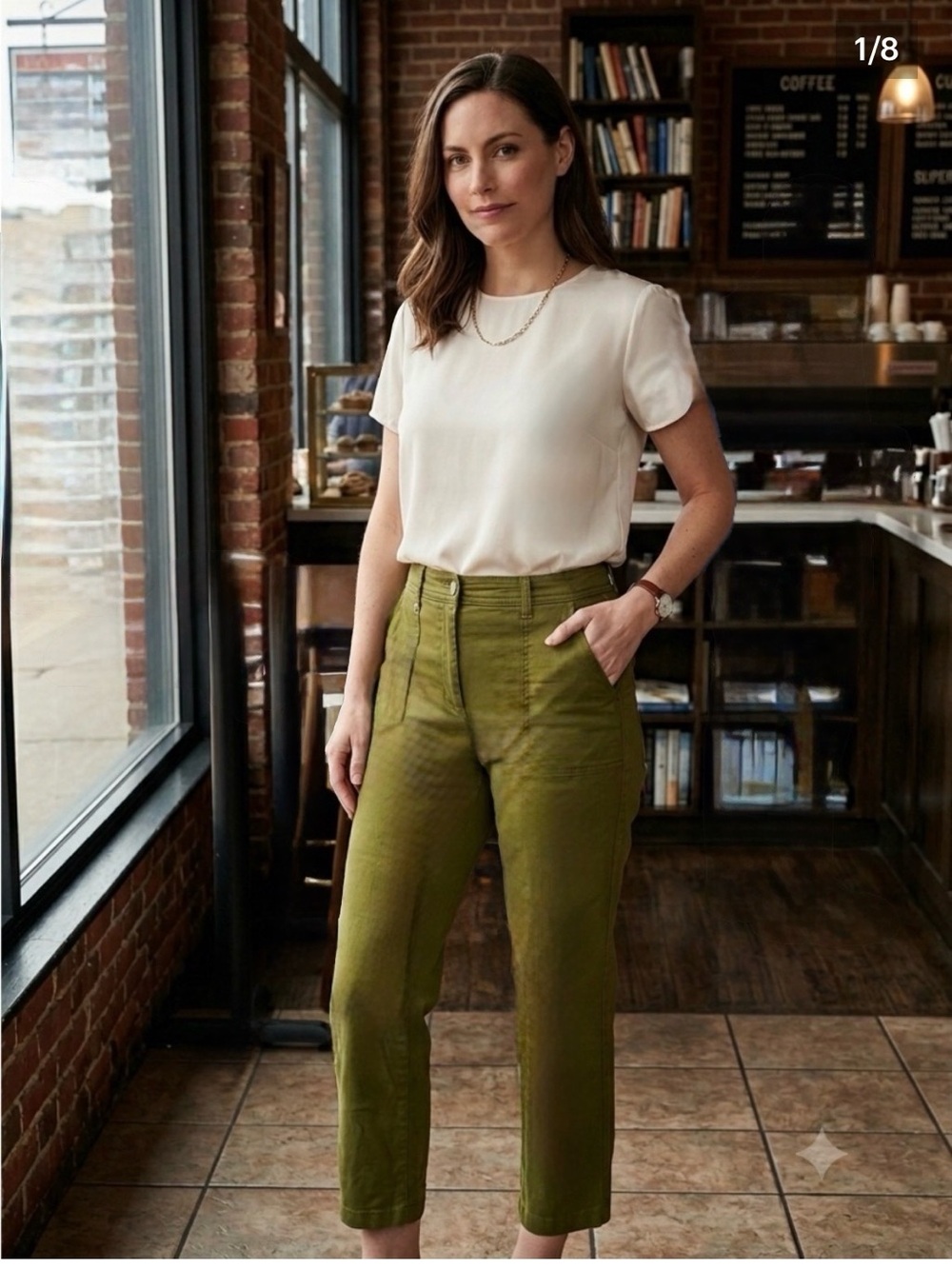 NWOT MICHAEL KORS High-Rise
Straight Ankle Khaki Pants in
Smoky Olive Size:  12